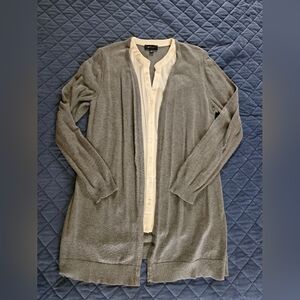 Gray Women's Sweater Cardigan W/ Faux Off White Top